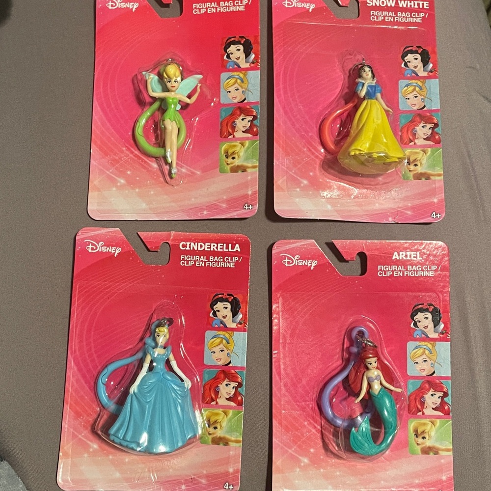 Disney Tinker Bell, Snow White, Ariel & Cinderella bag clips NWT